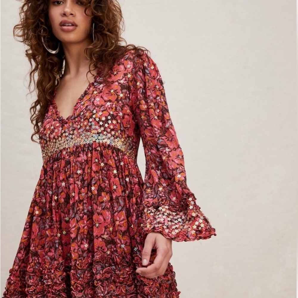 Free People Bali Sweet Blooms Embellished Mini Dress   
Size Medium